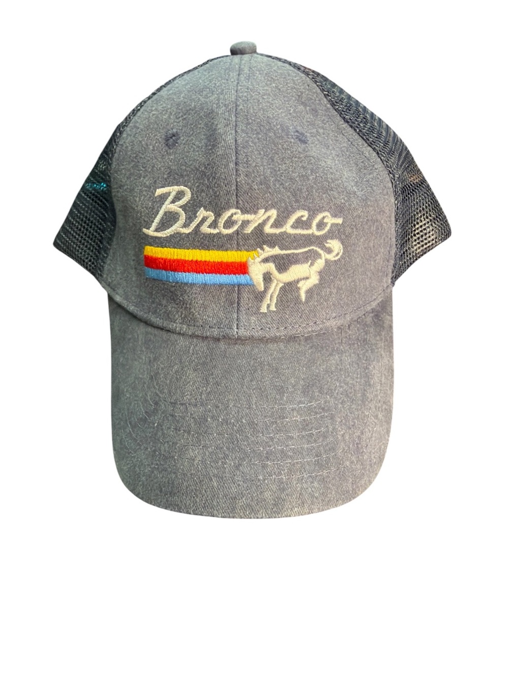 Ford Gray Bronco Cap with Red Yellow Blue Stripe Accents